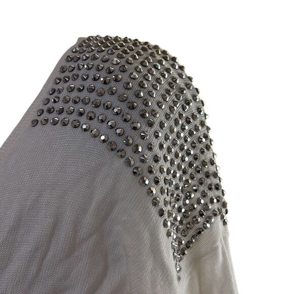 Express Small White Rhinestone Embellished Shoulders Scoop Neck Knit Top Bling - Picture 4 of 10